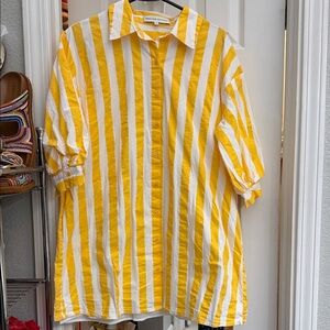 English Factory Yellow & White Stripe Button-Up Shirt Dress